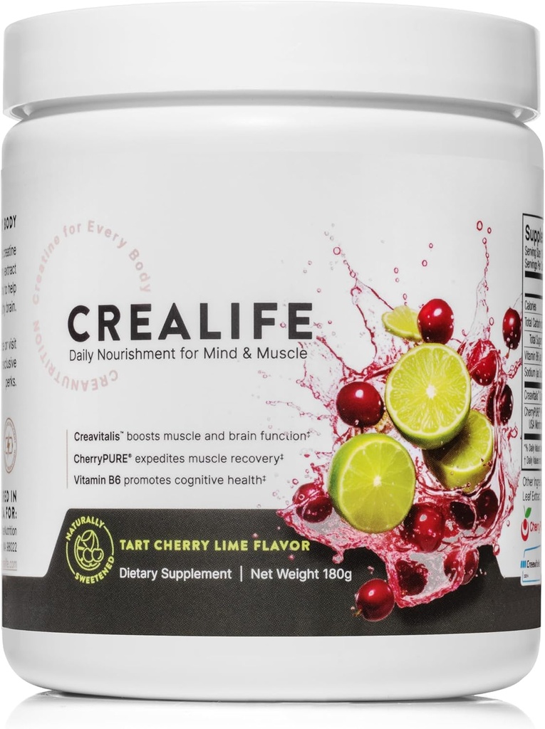Cretina micronizada alemana + EE.UU. Cereza de tarta + Vitamina B6 - Suplemento de entrenamiento previo y post para mujeres &amp; hombres, sabor de tarta de cereza, sabor sin cafeína para cuerpo y cerebro