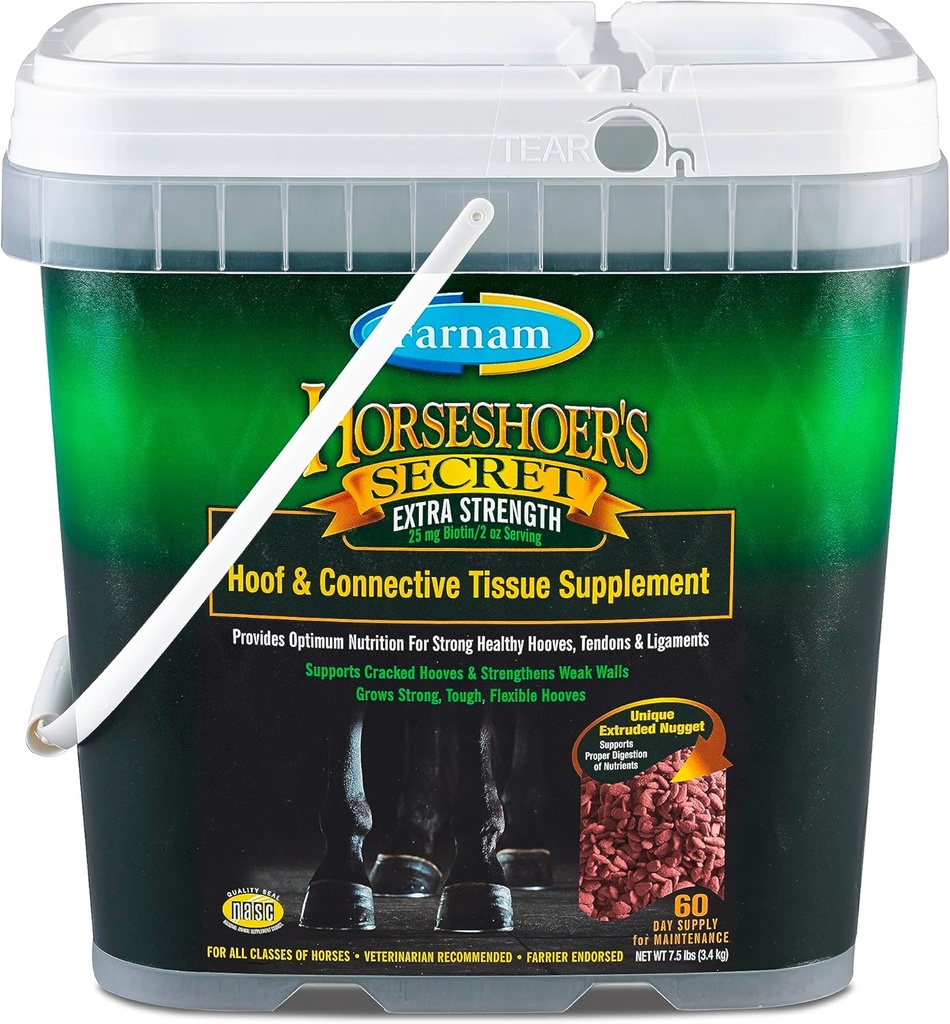 Farnam Horseshoer's Secret Extra Strength Hoof Supplement & Connective Tissue Supplement, Promotes Strong, Healthy Hooves, Tendon & ligaments, 7.5 lbs, 60 Day Supply