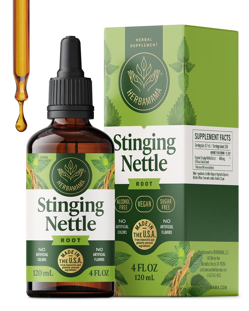 HERBAMAMA Stinging Nettle Tincture - Vegan Urinary Tract Support with Stinging Nettle Root Extract - Non-GMO, Alcohol &amp; Sugar-Free Urtica Dioica Supplement - 84-Day Supply