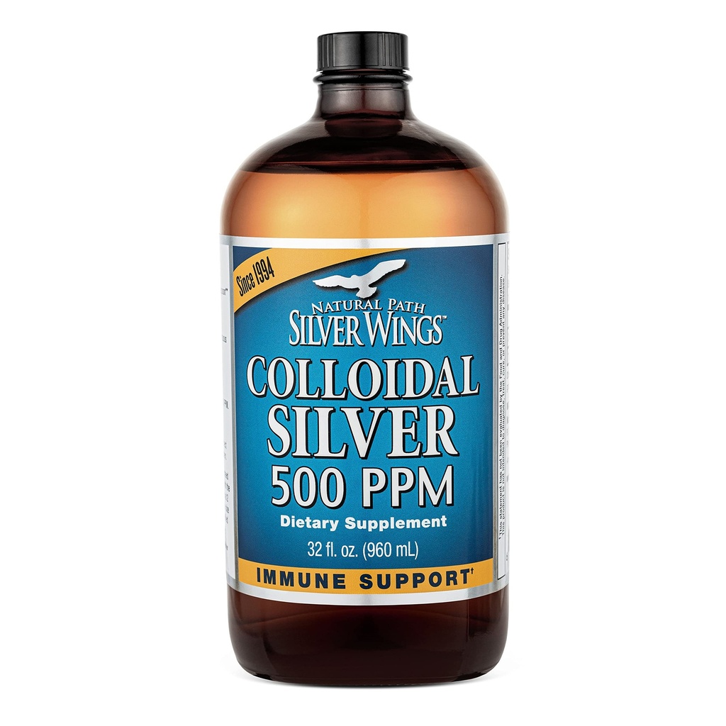 Natural Path Alas de Plata Colloidal Plata 500ppm (2,500mcg) Immune Support Suplemento 32 fl. oz.