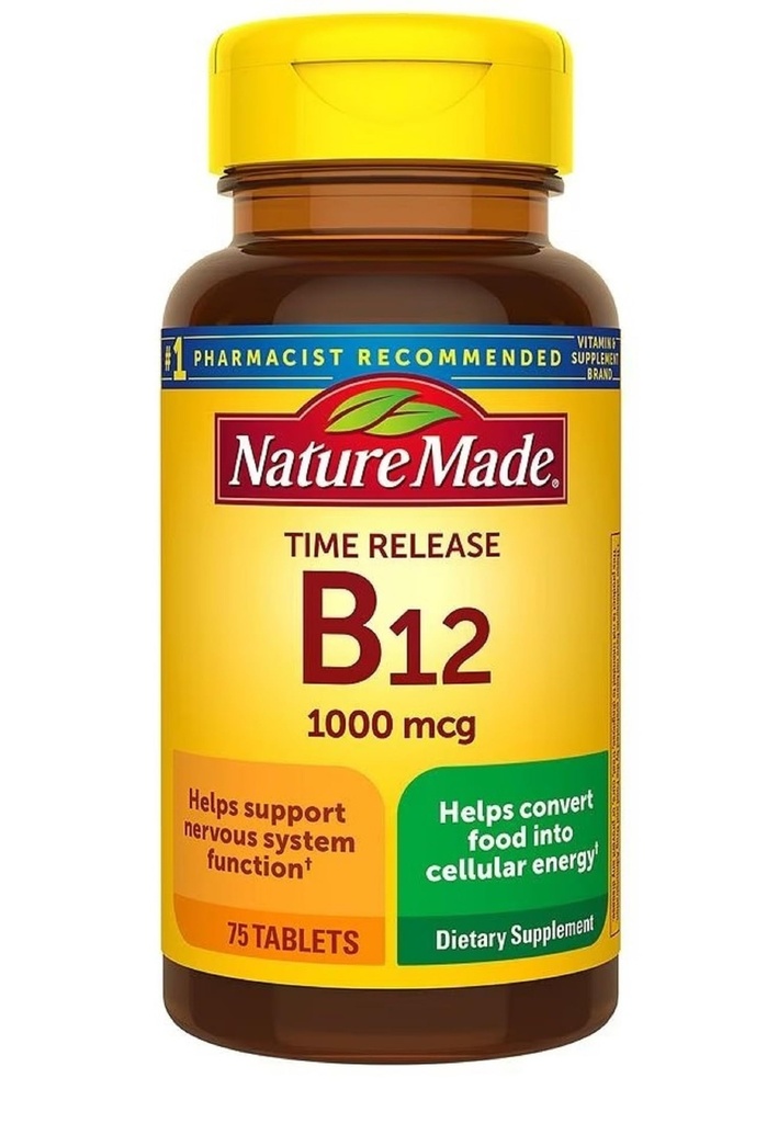 Nature Made Vitamina B12 1000 mcg, Suplemento Dietario para Energía Metabolismo Apoyo, Time Release, 75 Tabletss,.