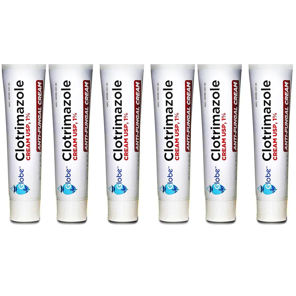 Globe (6 Pack) Clotrimazole Antifungal Cream 1% USP, 1 oz, Anti Fungal Treatment, Alimenta la picazón, quema, ardor y escalada Athletes asociados Pie, Jock Itch, Ringworm y Más