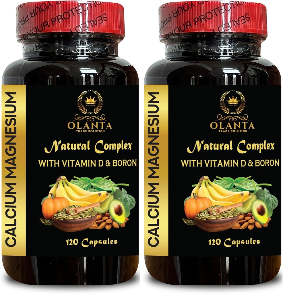 Suplemento de magnesio de calcio - Relajación muscular, Citrato de calcio con vitamina D, magnesio y manganés, fósforo sin gluten, no GMO - 2 botellas 240 cápsulas