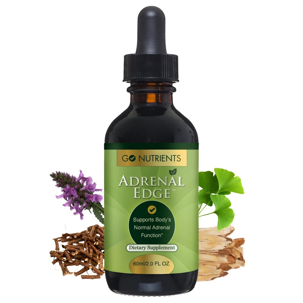Go Nutrients Adrenal Edge – Complemento de Apoyo Adrenal Caídas para la Gestión de Cortisol " Stress Relief – Tintura de hierbas líquidas para la salud de las mujeres, Focus " Promueve el descanso – 2 oz