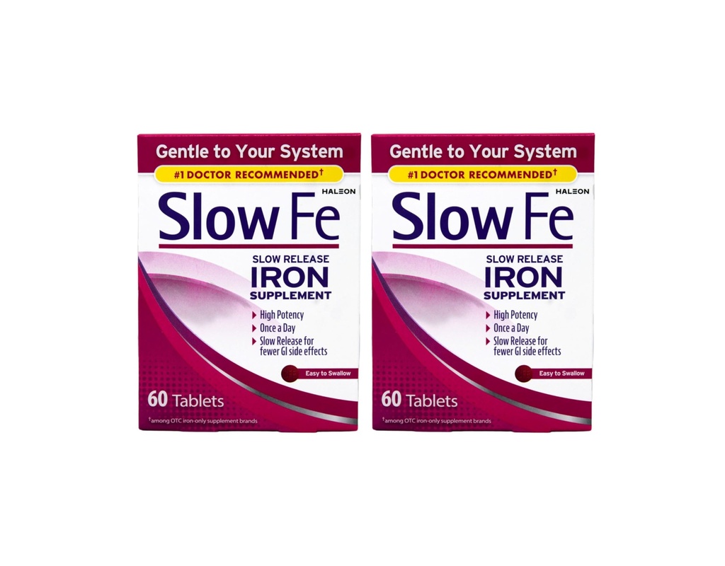 Slow Fe, High Potency Iron 45 mg, Slow Release - 60 Tablets - Pack de 2