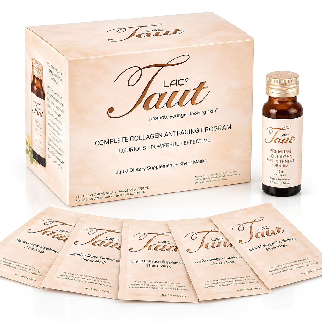 TAUT Marine Collagen Drink & Face Mask – 13,000mg Hydrolyzed Collagen Protein with Hyaluronic Acid for Youthful, Radiant Skin – Incluye 15 botellas y 5 máscaras (30-Day Supply)