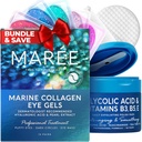 MAREE Skincare Bundle - Ojo Gels, Facial Polish - Bajo Ojo Gels para Ojos Puffy Círculos Oscuros - Glicolic Acid Peel Pads - Marine Collagen &amp; Hyaluronic Acid - Salicylic Acid &amp; Vitaminas E, B3, B5