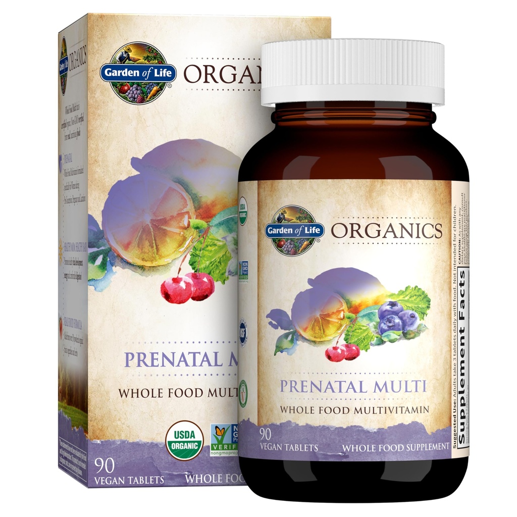 Jardín de Vida Orgánicas Multivitaminas prenatales de Mujeres con Vitamina D3, B6, B12, C & Iron, Folate for Energy &amp; Healthy Fetal Development – Organic, Non-GMO, Gluten-Free, Vegan, 90 Day Supply