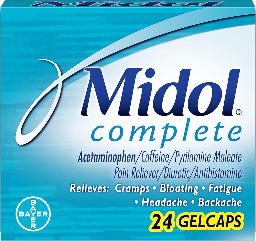 Midol Complete Gelcaps, 24Count Boxes (Pack of 4), Packaging May Vary
