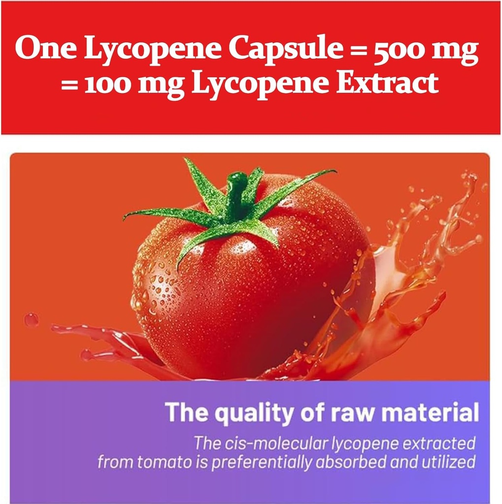 Licopene Capsules - Natural Tomato Extracto 100 mg Complejo Orgánico Fórmula Suplemento - Gluten-Free, Non-GMO, 100 Softgels