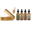Beard Polding Wooden Comb and 4 Pack Beard Oil for Men - By Striking Vikings