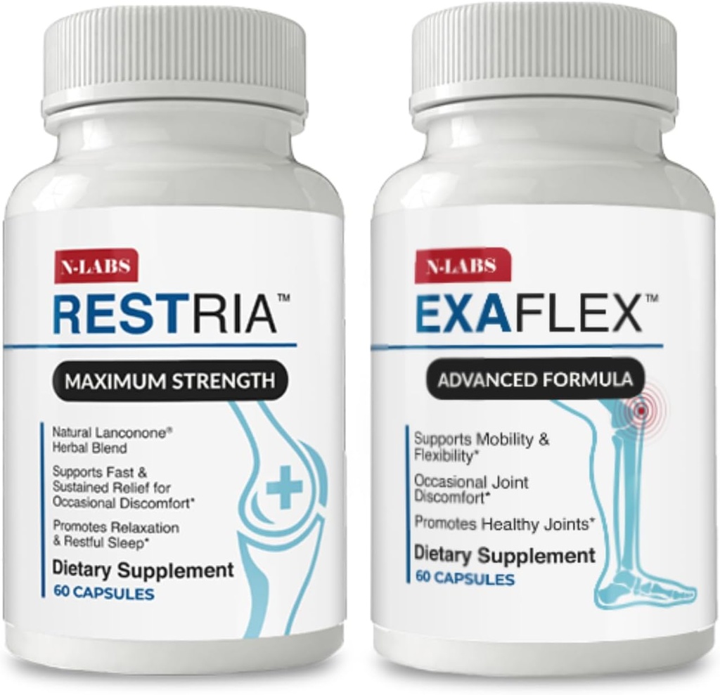 Soporte conjunto de N-Labs &amp; Sleep Aid Combo – ExaFlex con Boswellia Extracto y Bromelain para soporte conjunto + Restria con Lanconone Herbal Blend y Sleep Formula para la relajación nocturna
