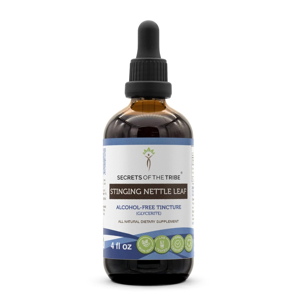 Secrets of the Tribe Stinging Nettle Leaf Alcohol-Free Tincture (Glycerite) 694 mg Stinging Nettle (Urtica Dioica) Leaf seco (4 Fl Oz) Alivio Alivio Suplementario