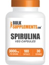 BulkSupplements.com Spirulina Capsules - Suplemento de Superalimentos Verdes, Suplemento de Spirulina - Vegan, 6 cápsulas por Serving, 180 Cuenta (Pack of 1)