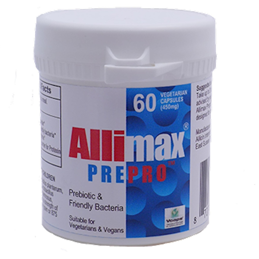 ALLIMAX Pre Pro - 60 Caps. Prebióticos estabilizados de allicin Plus, probióticos y enzimas digestivas.