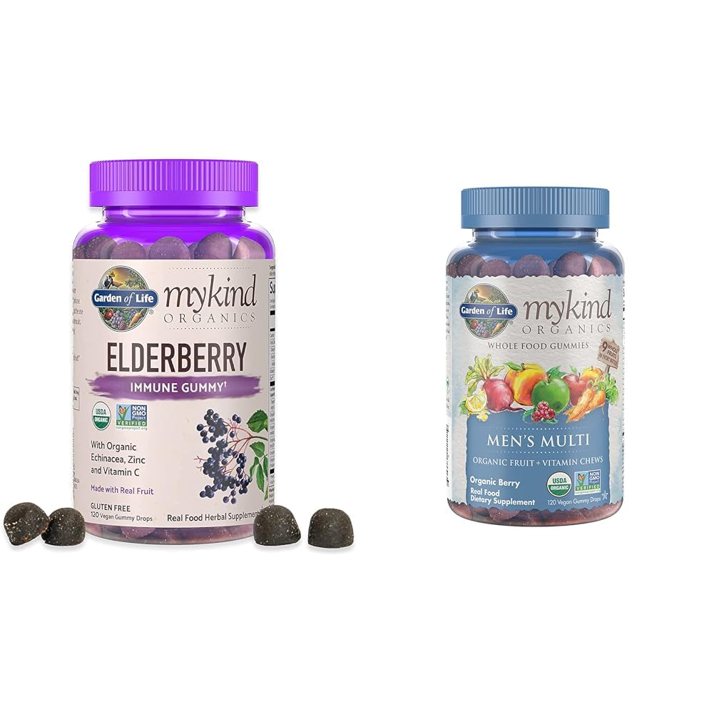 Garden of Life Organics Elderberry Gummies for Adults &amp; Kids - Immune Support Supplement with Organic Fruit &amp; Organics Gummy Vitamins Multi Berry, 120 Conde