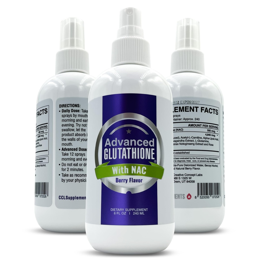 Líquido de Glutathione Spray Liposomal - Maximum Absorption Glutathione Suplemento con NAC, Ashwagandha, Glutamine, Ascorbic Acid - Uso fácil sublingual - Immune " Detox Support - 8oz