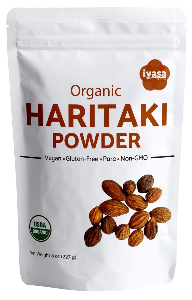 Iyasa Holistics Organic Haritaki Fruit Powder Harde Harad Terminalia chebula Kadakapudi 8Oz 225Gm Digestion Gas Relief Healthy Bowel Función Ayurveda Superfood Resealable Pouch