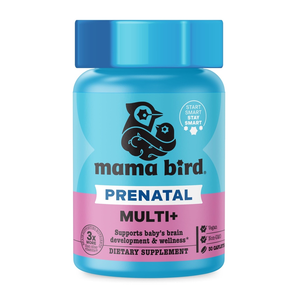 Best Nest Wellness Mama Bird Prenatal Multi Plus - Prenatal Care Supplement Supports Brain & Digestive Health - Vegan Multivitamin with L-Methylfolate, Probiotics &amp; More - 30 Caplets (30 Servings)