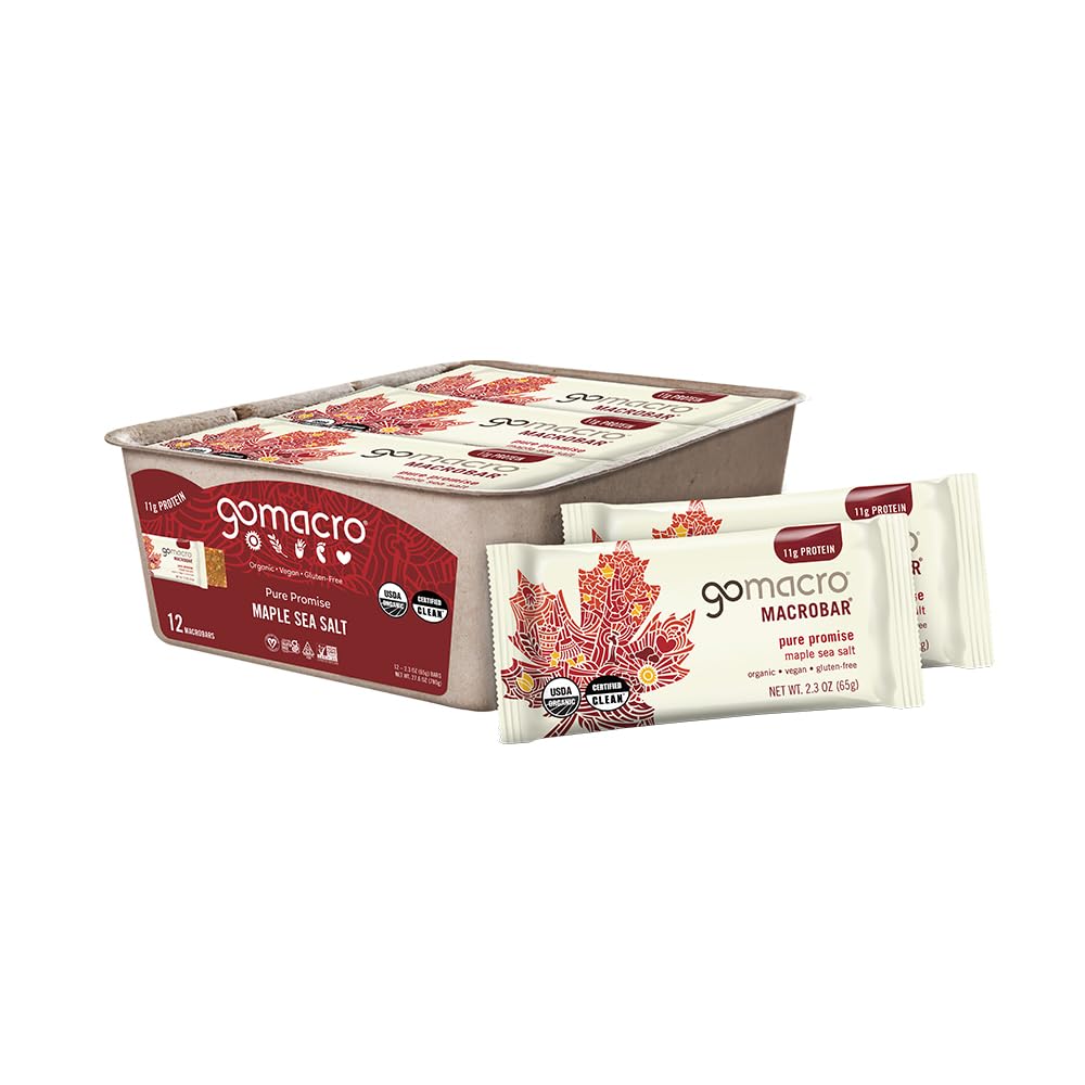 GoMacro MacroBar Bares de proteína ecológica Vegan - Sal de mar de arce (2.3 Bares de onda, 12 Cuenta)