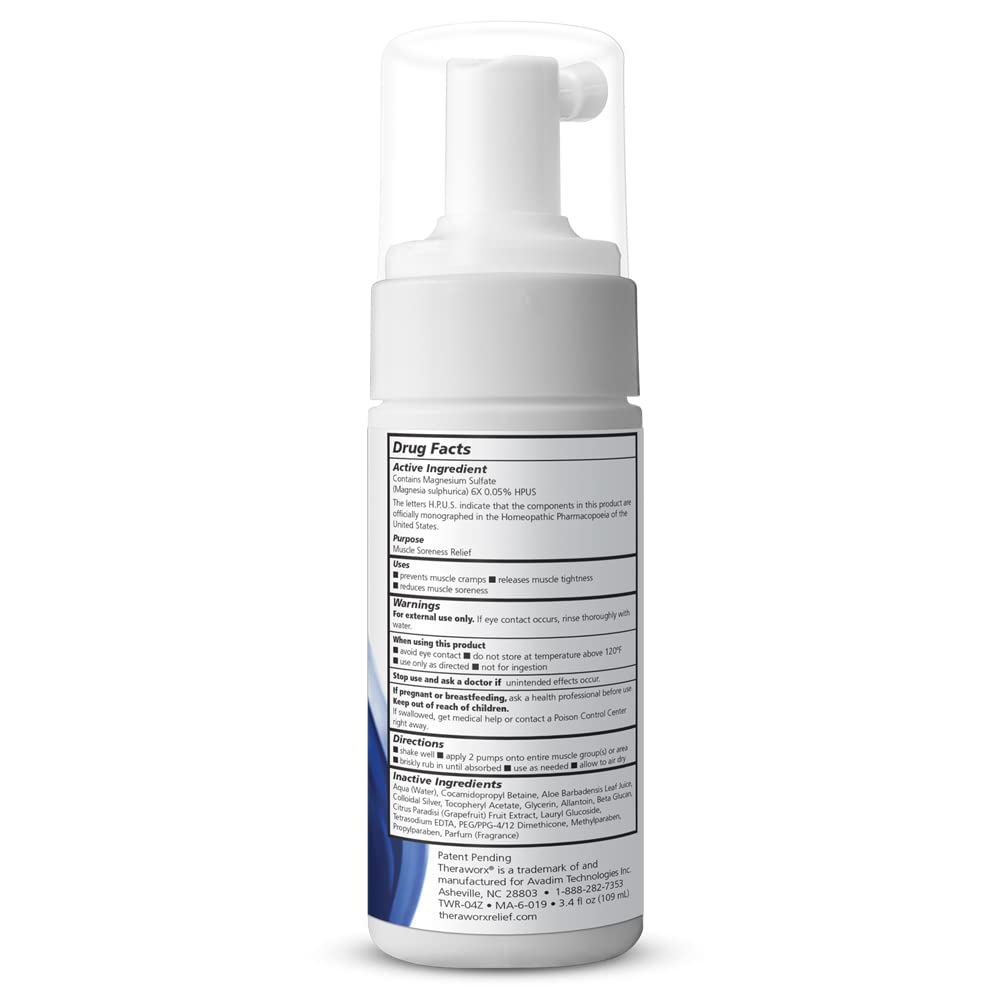 THERAWORX Relief Fast-Acting Foam for Leg &amp; Foot Cramps and Muscle Soreness, 3.4oz Tamaño del viaje