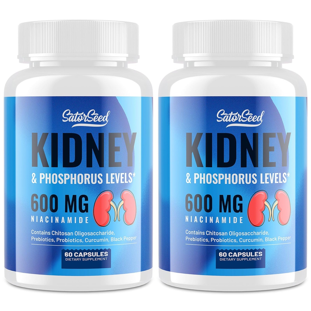 Suplemento de Apoyo al Riñón – Detox de Cleanse de Riñón con Niacinamide & Oligosacáridos Chitosan – Fórmula Fósfora Consciente – Capsules Vegetarianos para Adultos – 2 Botellas