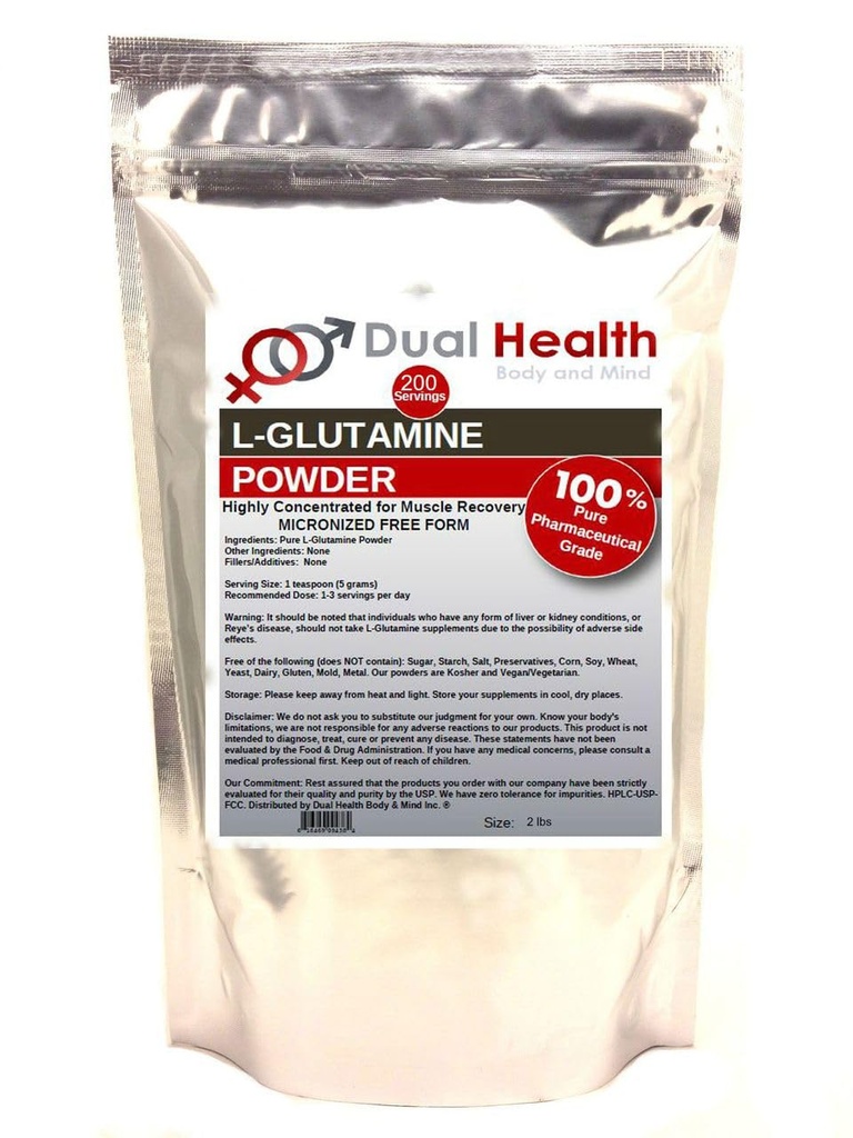 L-Glutamina (2 lbs) Pure Powder 5000mg Formulario libre Suplementos a granel, Hecho en EE.UU., Immune Digestion GI Support Leaky Gut Health Muscle Energy Stamina Fuerza