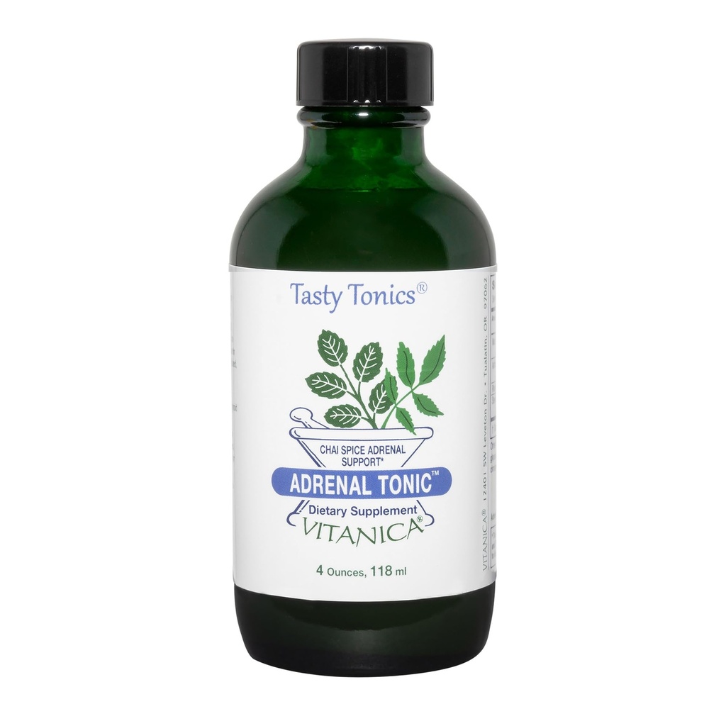 Vitanica Adrenal Tonic, Suplemento Adrenal &amp; Support, Alcohol Free, Vegan/Vegetarian, Chai Spice Flavor, 4 Ounce