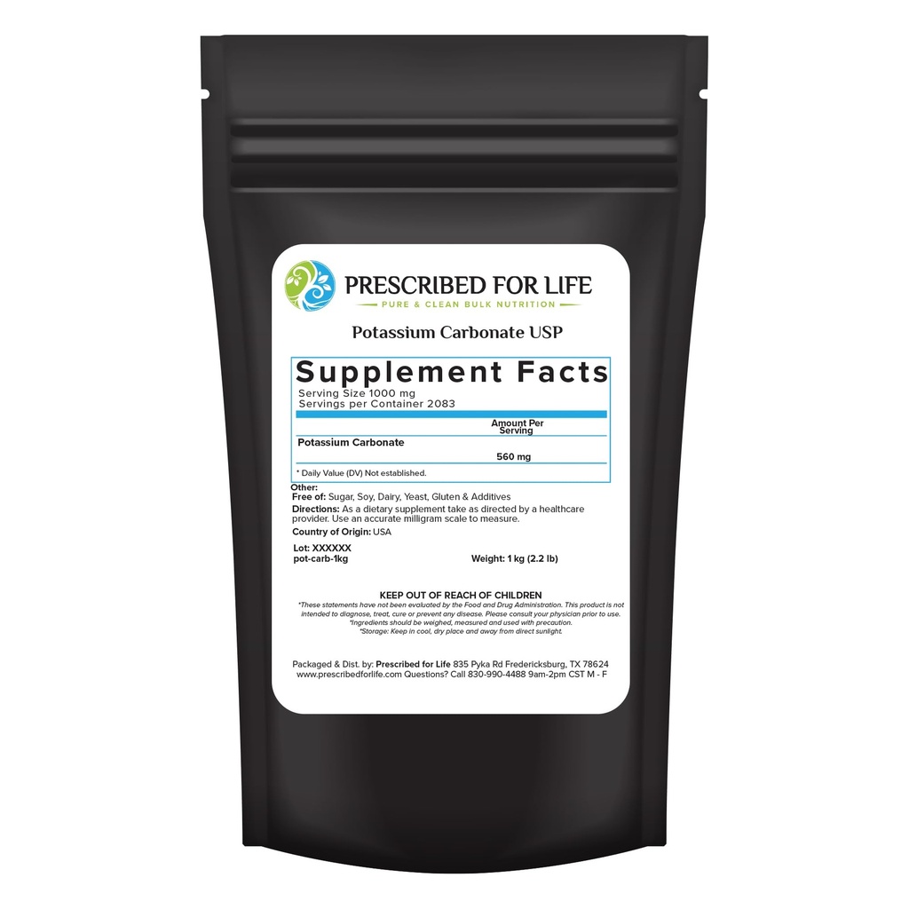 Prescrito para la Polvo de Carbonato de Potasio de Vida, Potina de Grado de Alimentos Natural de la USP para Plantas, Jabón, Suplementos, &amp; Más, Polvo de Potasio de Pure Bulk (1kg / 2.2lb)