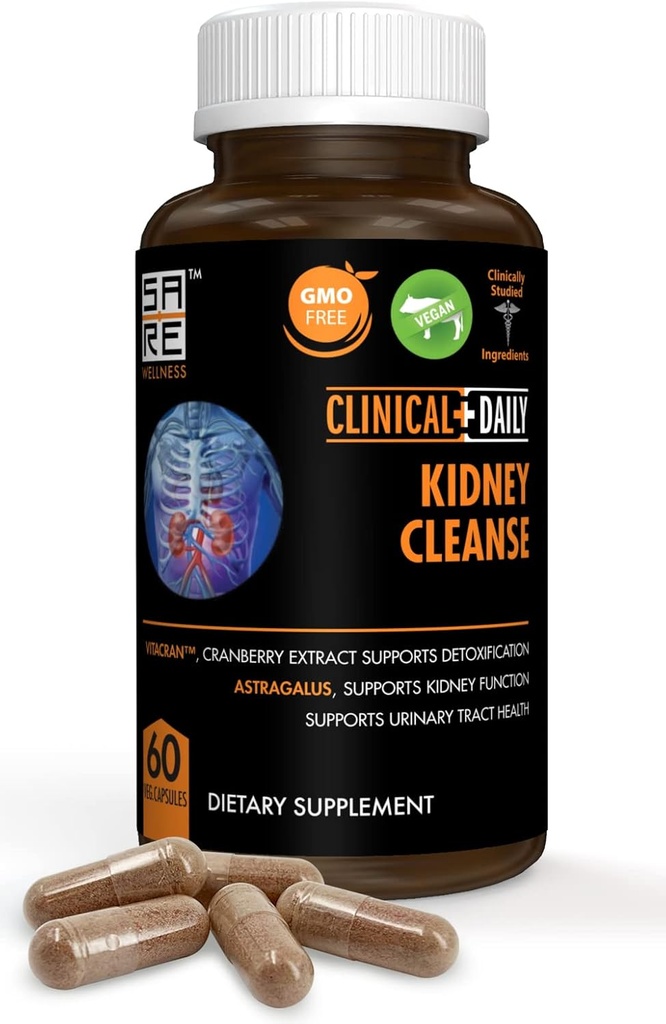 Suplemento de desintoxicación de hierbas diarias clínicas, vitaminas orgánicas con arándano, astragalus, Uva ursi píldoras para la salud de la vejiga para hombres y 60 cápsulas vegas