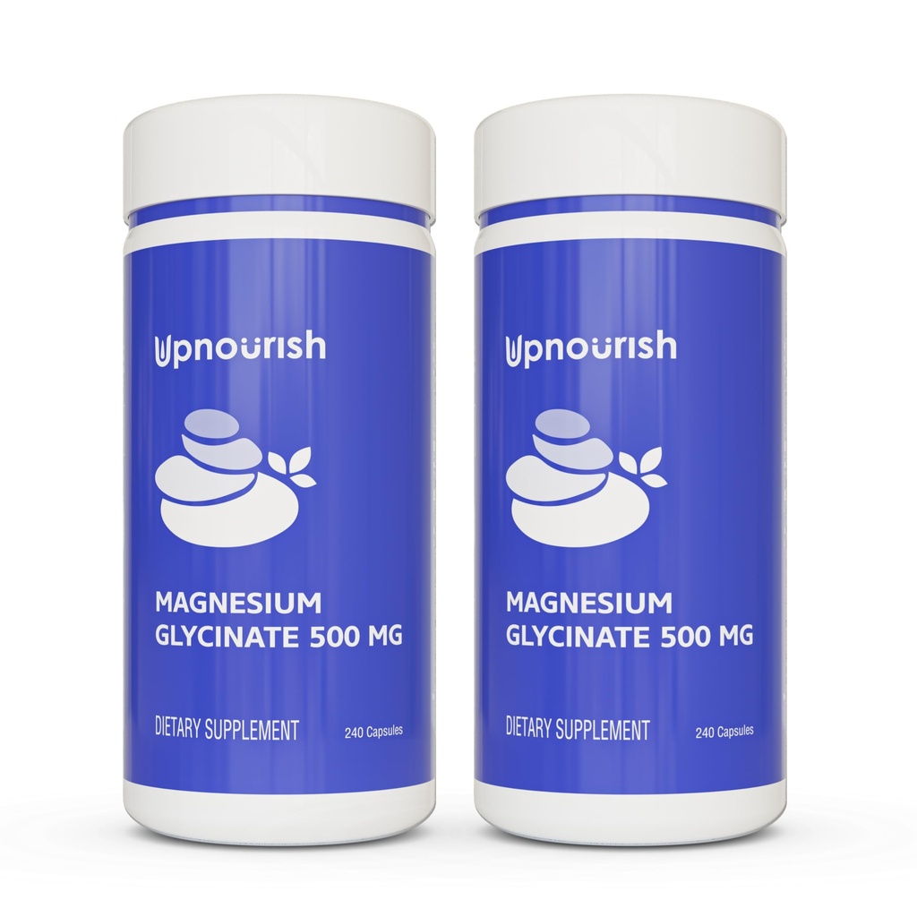 UpNourish Chelated Magnesium Glycinate 500mg Capsules - Magnesium Chelate for High Absorption - Suplemento de magnesio puro para calma, calambres de las piernas, relajación muscular 480 cápsulas
