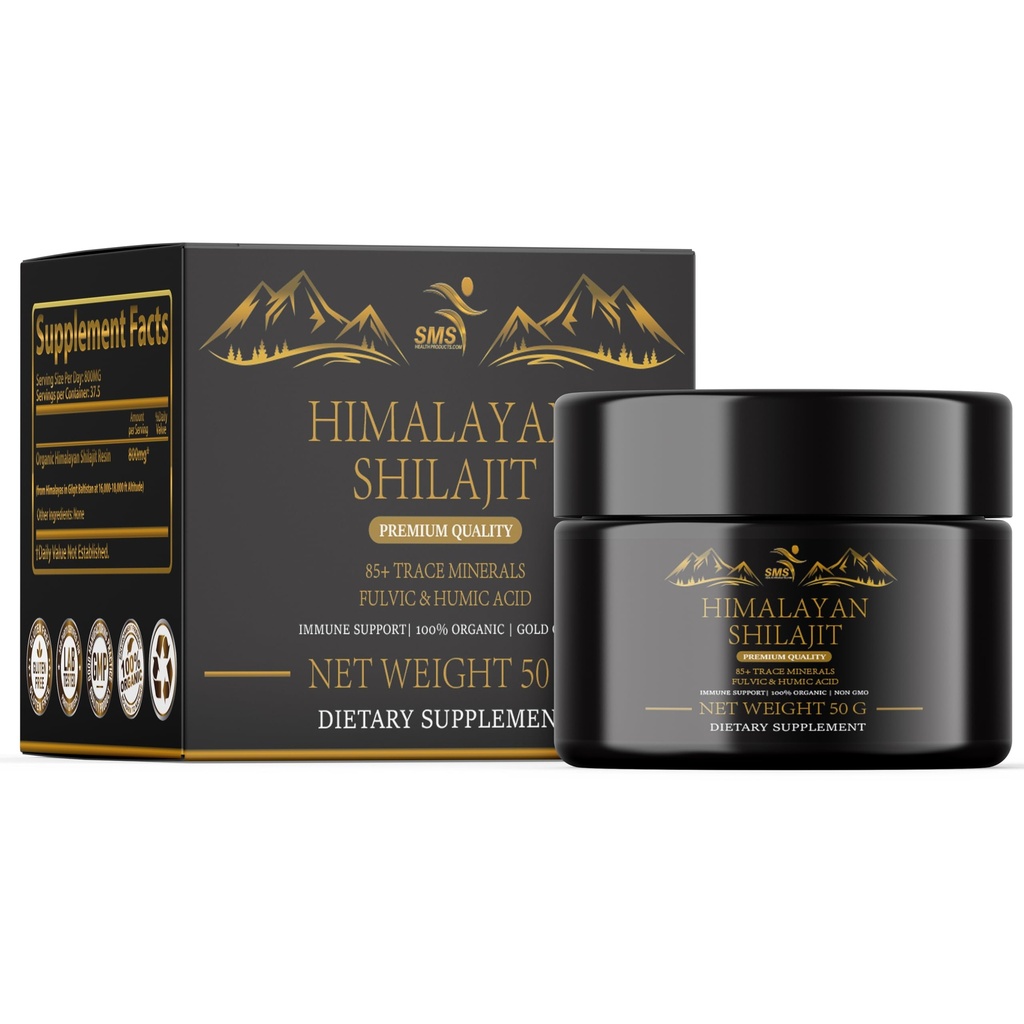 Shilajit Puro Himalayan Shilajit Resin - Oro Grado 100% puro Shilajit con ácido fúlvico &amp; 85+ Trace Minerals Complex for Energy &amp; Immune Support - 50g