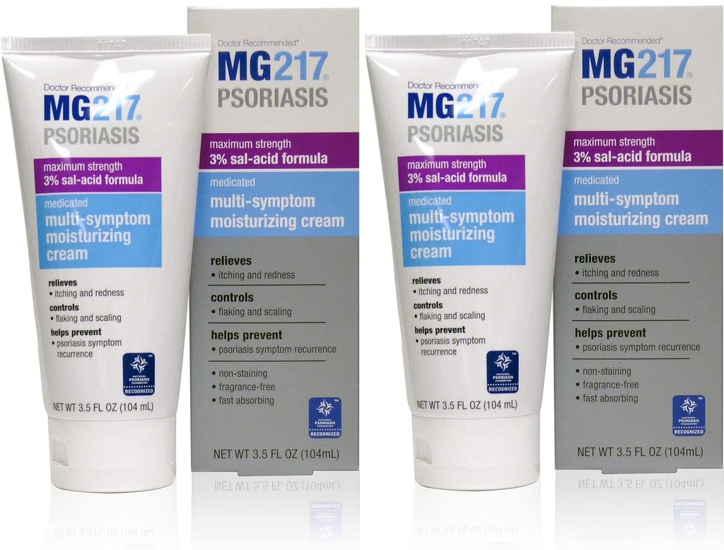 MG217 Crema de la psoriasis hidratada con 3% de ácido salicílico, multisíntoma, fragancia libre, 3.5 Fl Oz, (5604) (Pack of 2)