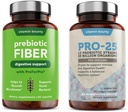 Vitamina Bounty Pro-25 Probióticos y Prebiótico Fiber Bundle - Fibra dietética, 13 Estrenos Probióticos, Salud Gut, Salud Digestiva, Liberación retardada - Bundle
