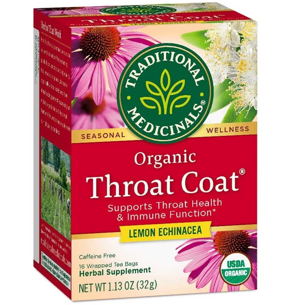 Medicinales Tradicionales Garganta Orgánica Carne de limón Echinacea Té de hierbas, apoya la salud de garganta (16 Cuenta (Pack de 2))