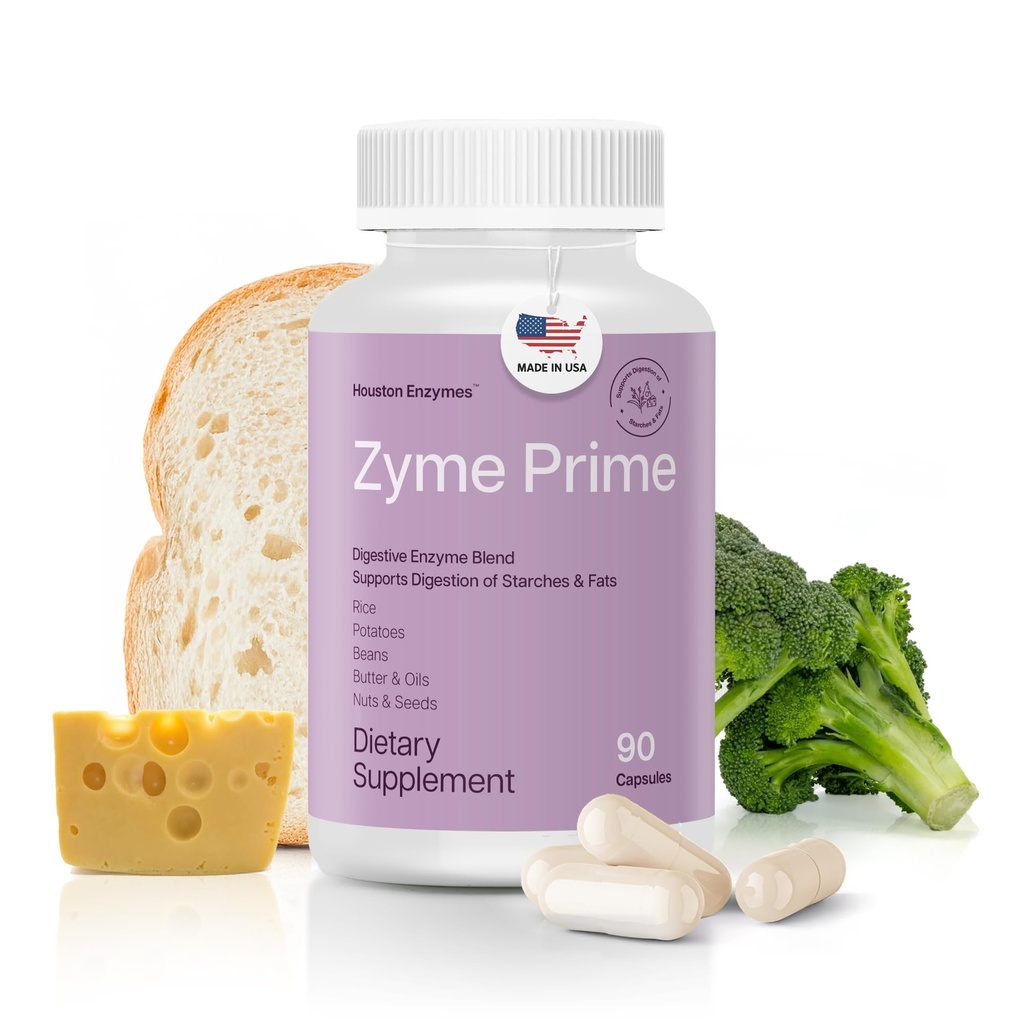 Houston Enzymes - Zyme Prime - 90 cápsulas - Enzymes Digestivos Mujeres &amp; Hombre Enzyme, Digestión para Carb, Fat &amp; Protein Breakdown, Ayuda a las intolerancias, Bloating &amp; Gas, Suplemento Digestivo de Salud
