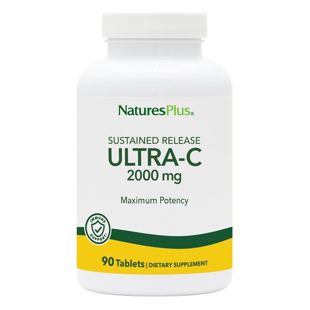 Natures Plus Ultra C W/Rose HIPS, Sustained Released - 2000 mg, 90 Tablets Vegetarianos - Maximum Potency Immune Support, Antioxidant - Free-Radical Defense - Gluten-Free - 90 Servings