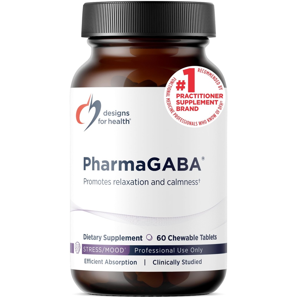Diseños para Health PharmaGABA Chewable Suplemento - 200mg Bioavailable GABA Suplemento para Estrés, Mood, Immune Health &amp; Sleep Support - Vegan, Gluten Free &amp; Non-GMO (60 Tablets)
