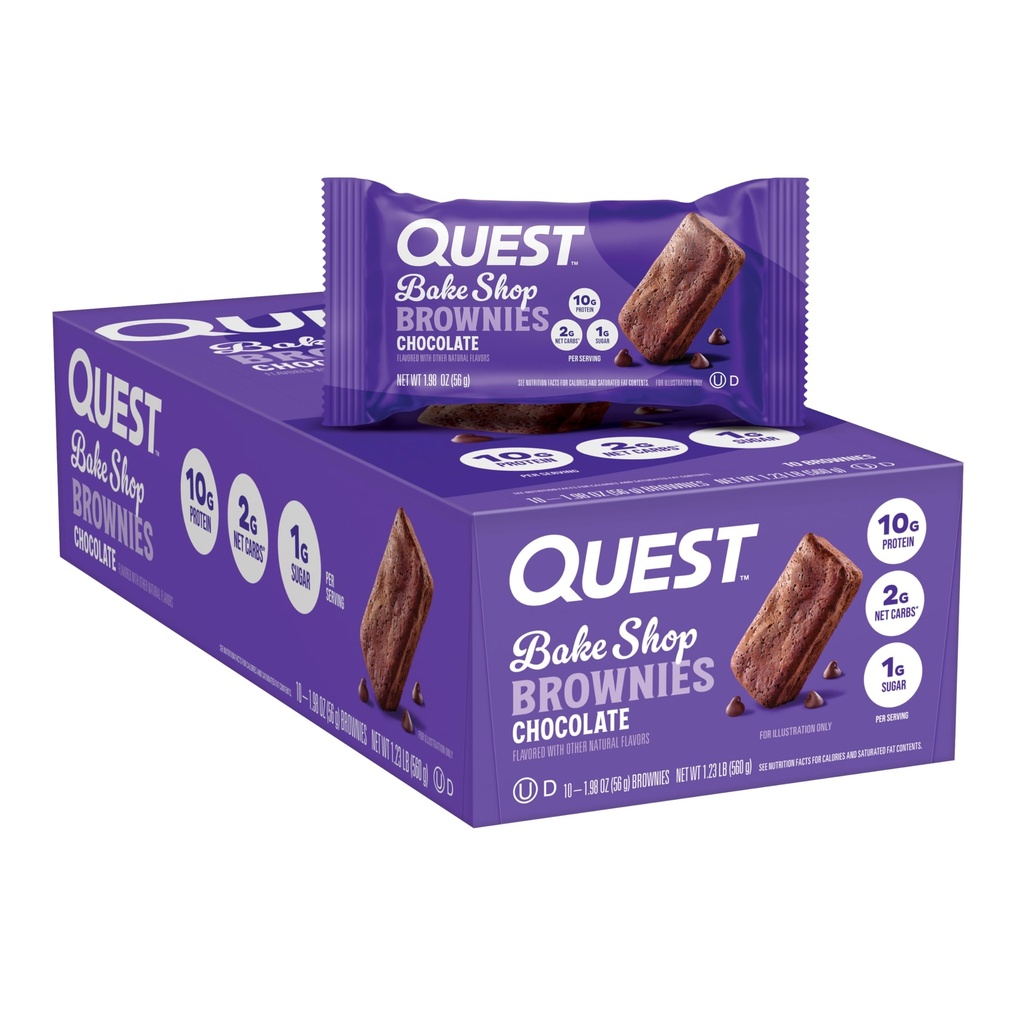 Quest Nutrition Bake Shop, Chocolate Brownies, 10g Protein, 2g Net Carbs, 1g Sugar, Protein Snack, 10 Condes