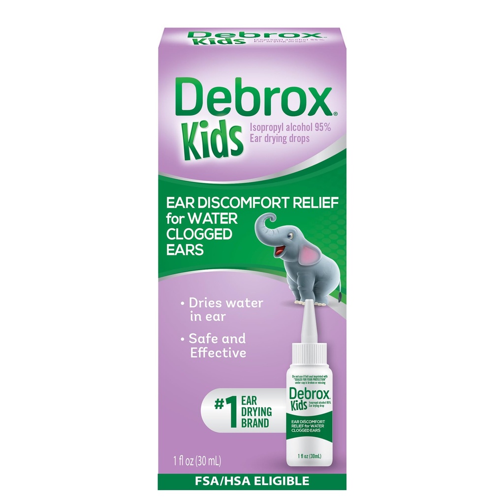 Debrox niños gotas de secado, gotas de oído para los oídos cerrados, alivio de molestias para las actividades de agua, 1oz Botella