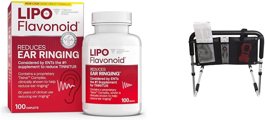 Lipo Flavonoid Tinnitus Relief 100 Caplets &amp; Bed Rail Accessory Pouch