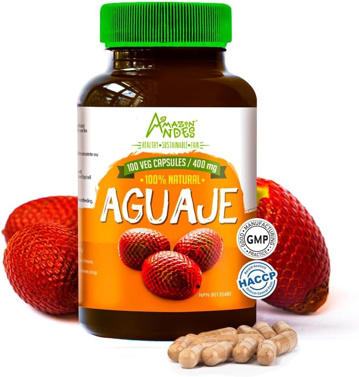 Andes Aguaje Capsules - Mujer Health Supporter and Hormone Balancer - Wild Harvested in Peru and sustainably sourced - Non GMO, Fairly Traded & Gluten Free - Buriti 100 Vegan Pills (400mg)