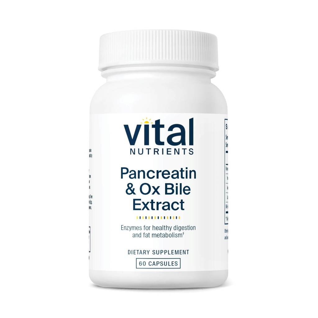Vital Nutrients Pancreatin " Ox Bile Extract 500mg ← Enzymes Digestivos Naturales para Mujeres " Hombres Silenciosos Digestión de Proteína, Gordo y Carbohydrates* permanente Gluten, Dairy " Soy Free TEN 60 cápsulas
