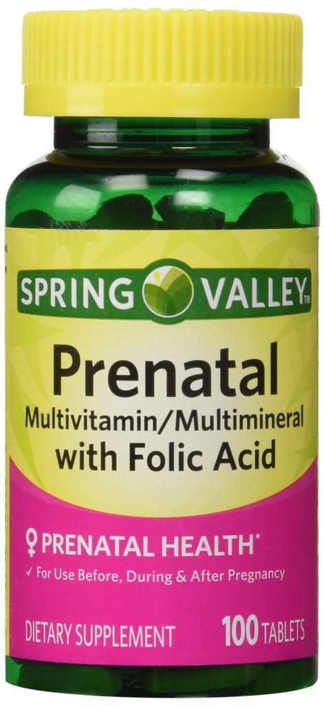 Valle de primavera - prenatal, multivitamínico, multimineral, 100 Tabletas w. Ácido fólico