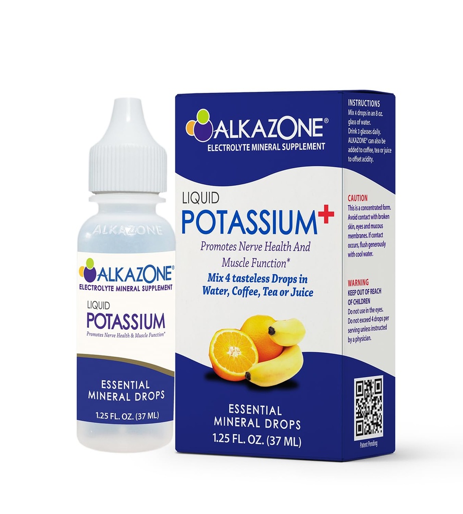 ALKAZONE Liquid Potassium+ Silenciosos Suplementos Líquidos Tener una absorción más rápida Tasa de confidencialidad Concentrado TENIDO La manera más fácil de tomar Potasio ANTE Tasteless Flavorless TEN 1.25 Oz, Clear, Pack of 1