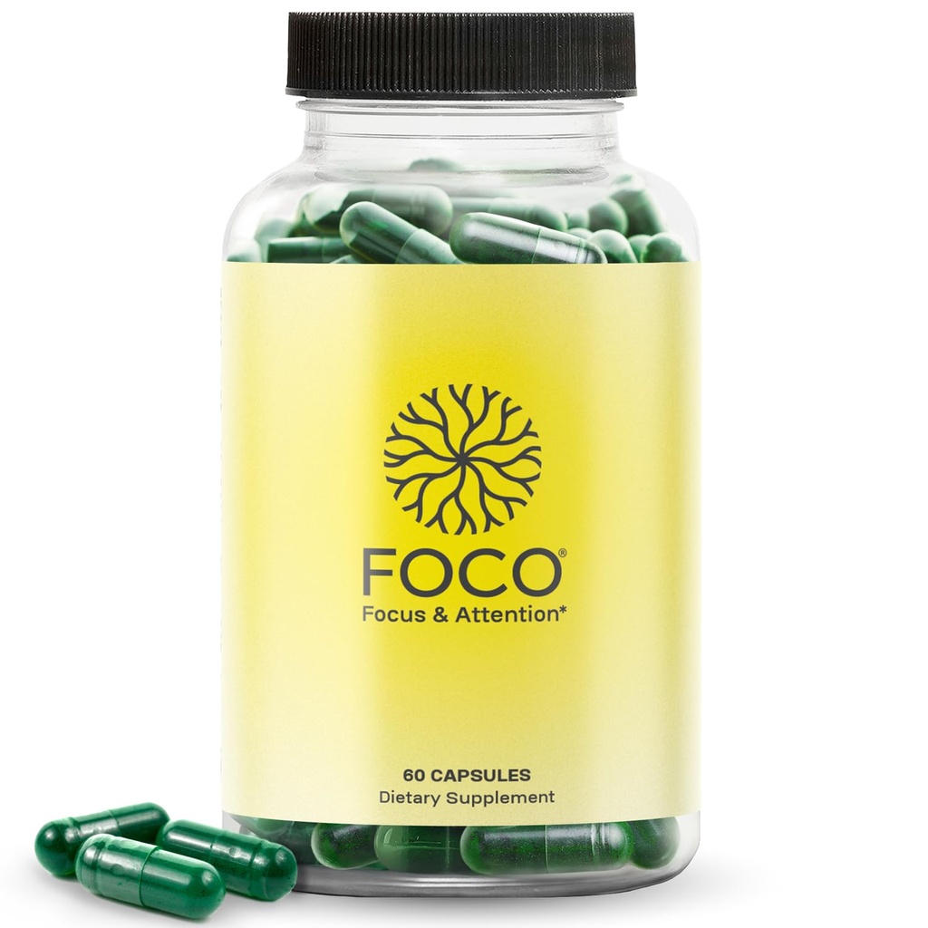 Piense que FOCO capsules (13+) Suplemento de enfoque natural para adolescentes y adultos - Nootropic cerebral para la concentración, memoria, claridad mental, vitaminas de mejora cognitiva - Suplementos de atención - 60 cápsulas