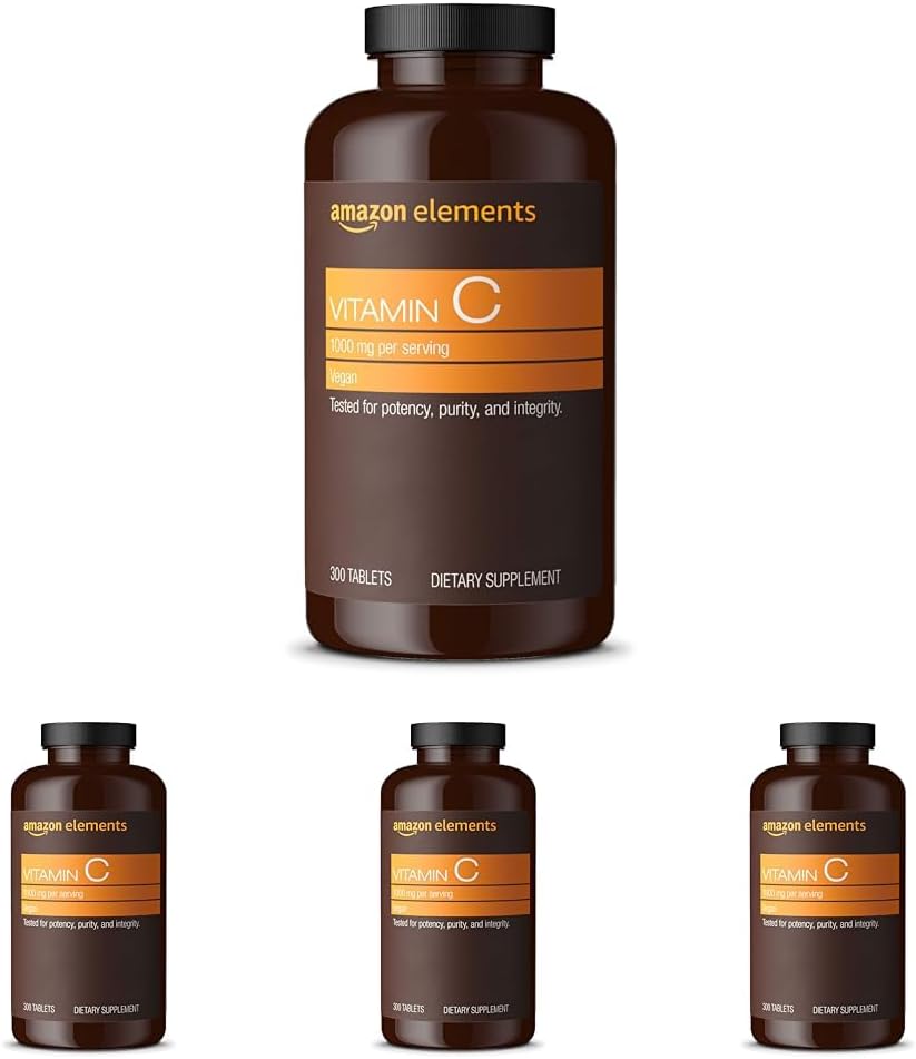Elementos Vitamina C 1000mg, soporta Sistema de Inmunidad Saludable, Vegan, 300 Tabletas, 10 Mes de Suministro (Pack of 4)