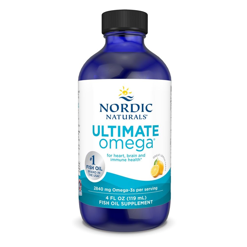 Nordic Naturals Ultimate Omega Liquid, Lemon Flavor - 4 oz - 2840 mg Omega-3 - High-Potency Fish Oil Suplemento con EPA & DHA - Promueve Brain & Heart Health - Non-GMO - 24 Servings