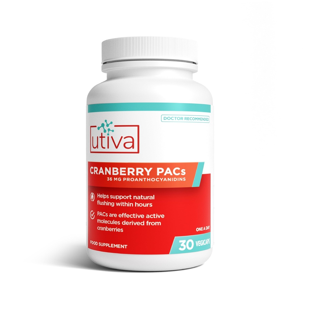 Utiva Cranberry PACs – Ingredientes clínicamente estudiados 36 mg PACs Extracto - Prevención UTI para las mujeres - Salud de la Tracto urinario – Placas de suplemento de arándano para la salud de la vejiga, 30 cápsulas Vegi