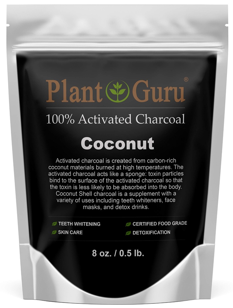 Powder de carbón activado 8 oz. Coco - Grado de alimentos Kosher Non-GMO - Blanqueamiento de dientes, Máscara facial y fabricación de jabón. Promueve la desintoxicación natural y ayuda a la digestión
